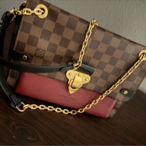 Louis Vuitton Brown and Red Crossbody Bag with Gold Chain
